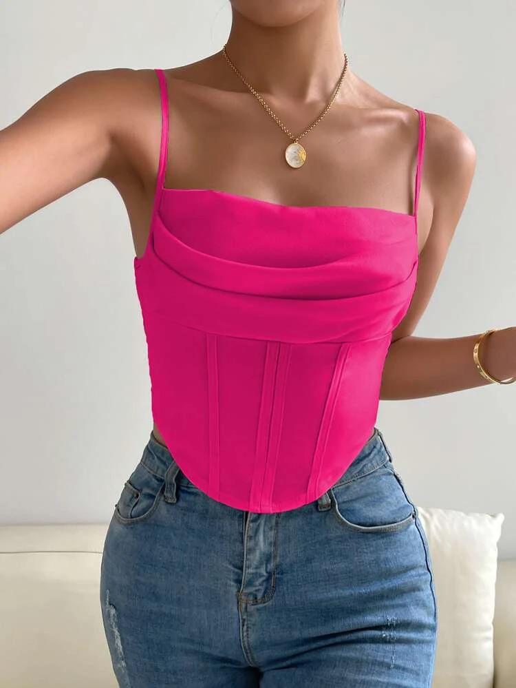 Solid Asymmetrical Hem Crop Cami Top