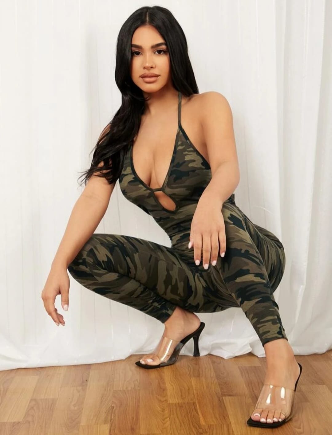 Camo Open Back Unitard Jumpsuit