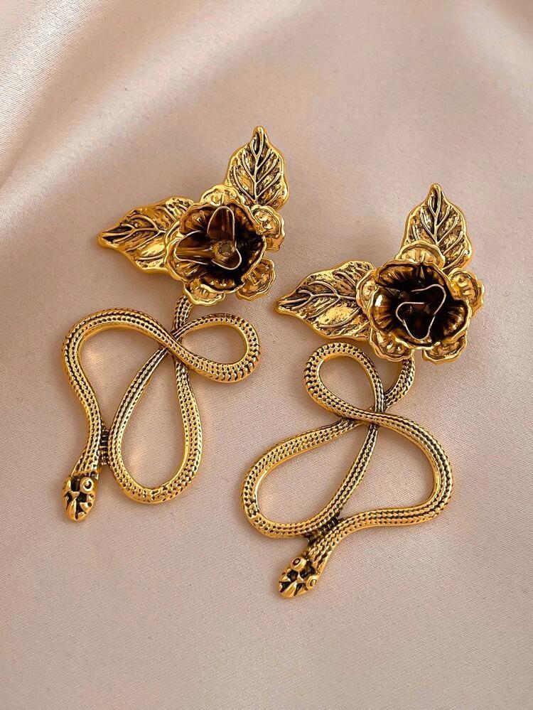 Snake & Flower Drop Earrings