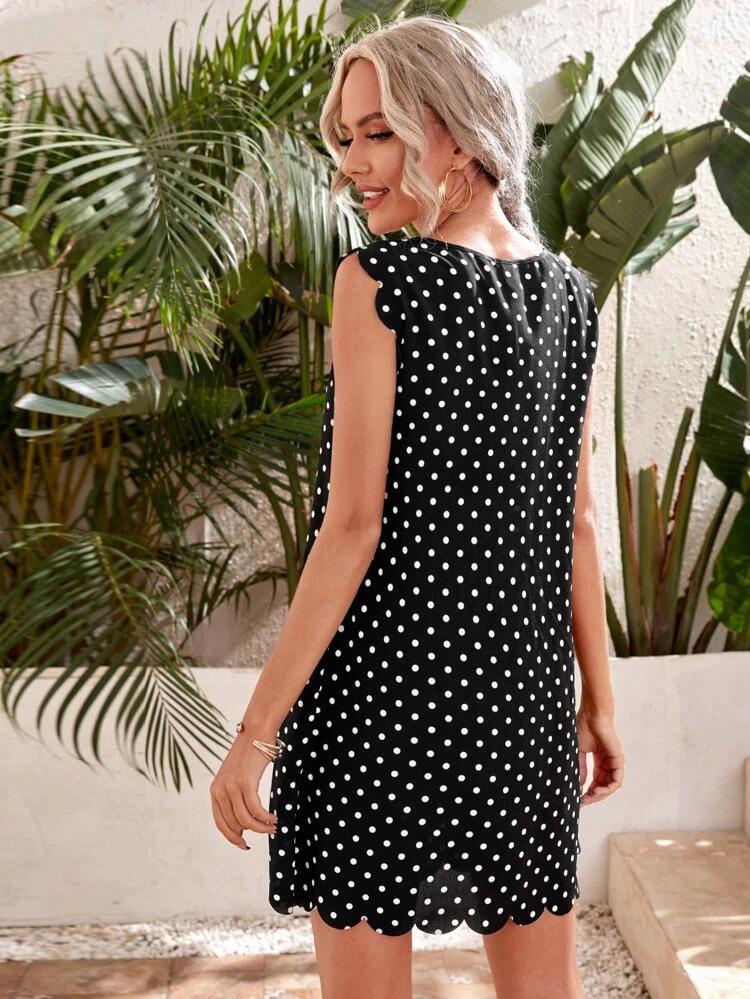 Polka Dot Scallop Trim Dress