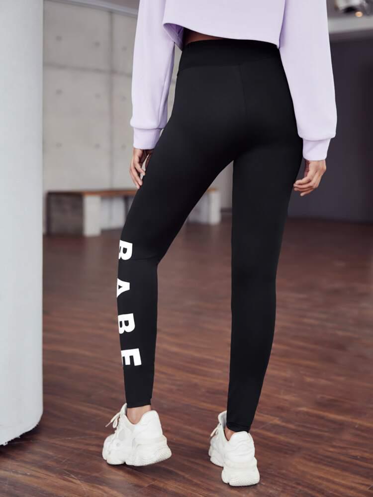 Letter Graphic Wideband Waist Leggings freeshipping - Kendiee