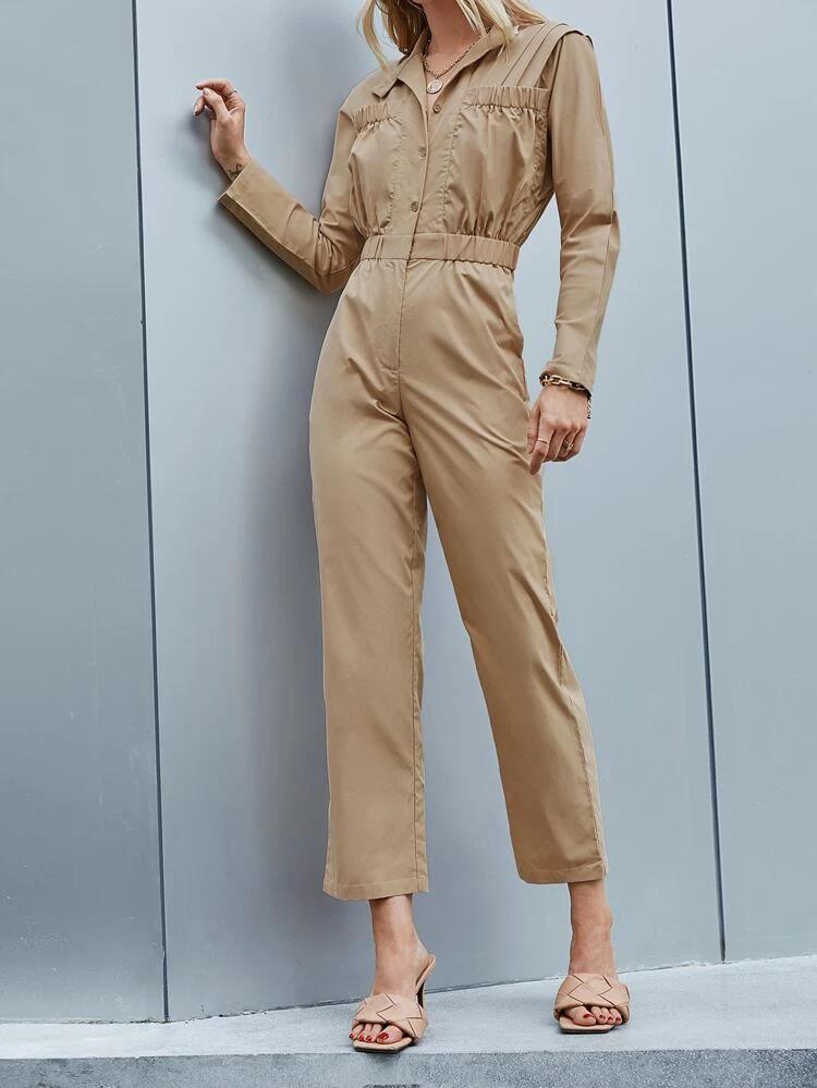 Fold Pleated Batwing Sleeve Elastic Waist Shirt Jumpsuit