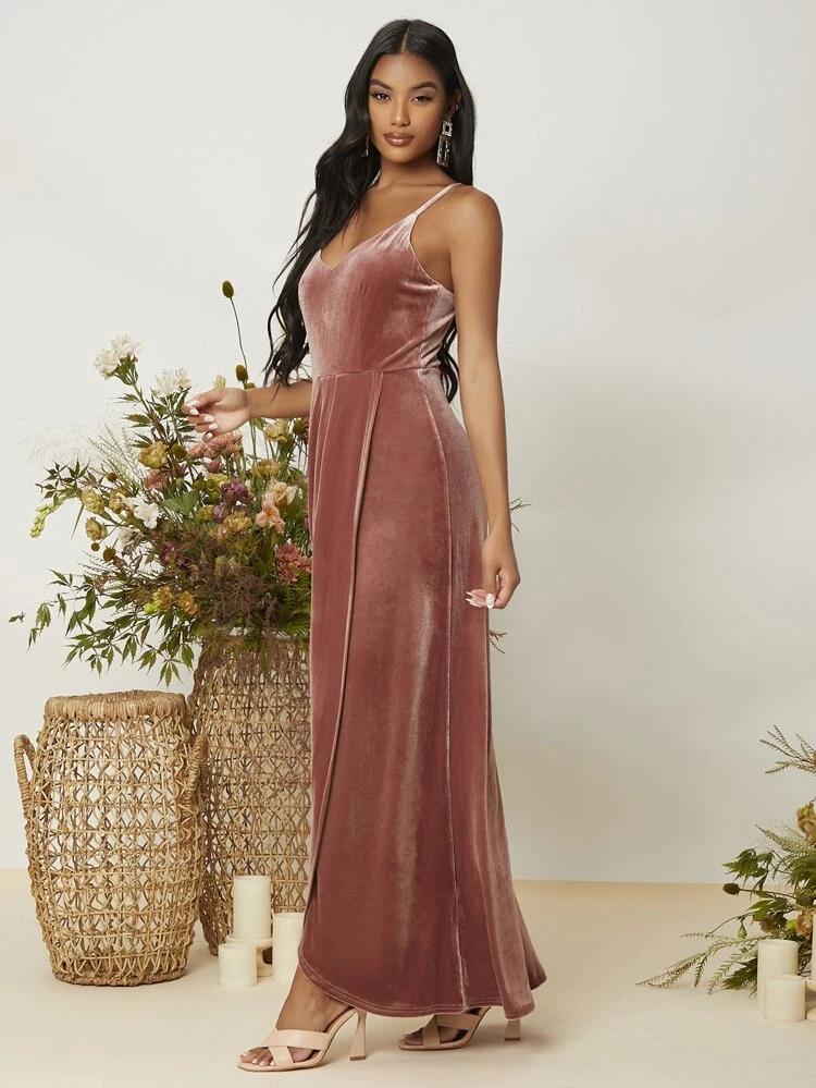 Wrap Hem Maxi Velvet Prom Dress freeshipping - Kendiee