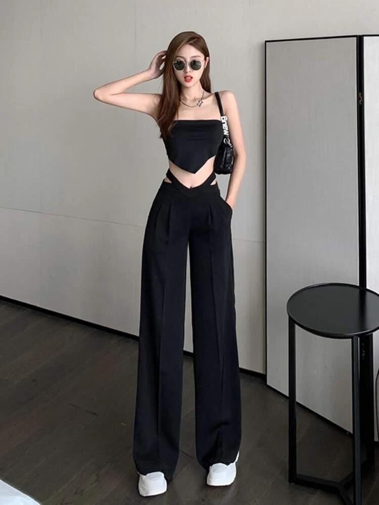 Honeyspot Cut Out Waist Zipper Back Wide Leg Pants freeshipping - Kendiee