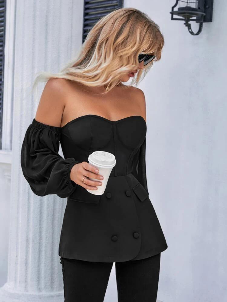 Off Shoulder Flap Detail Bustier Top