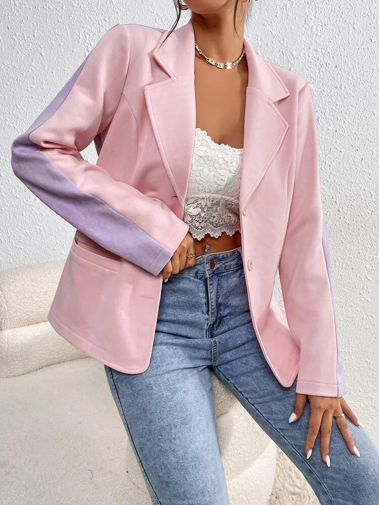 Two Tone Single Button Blazer