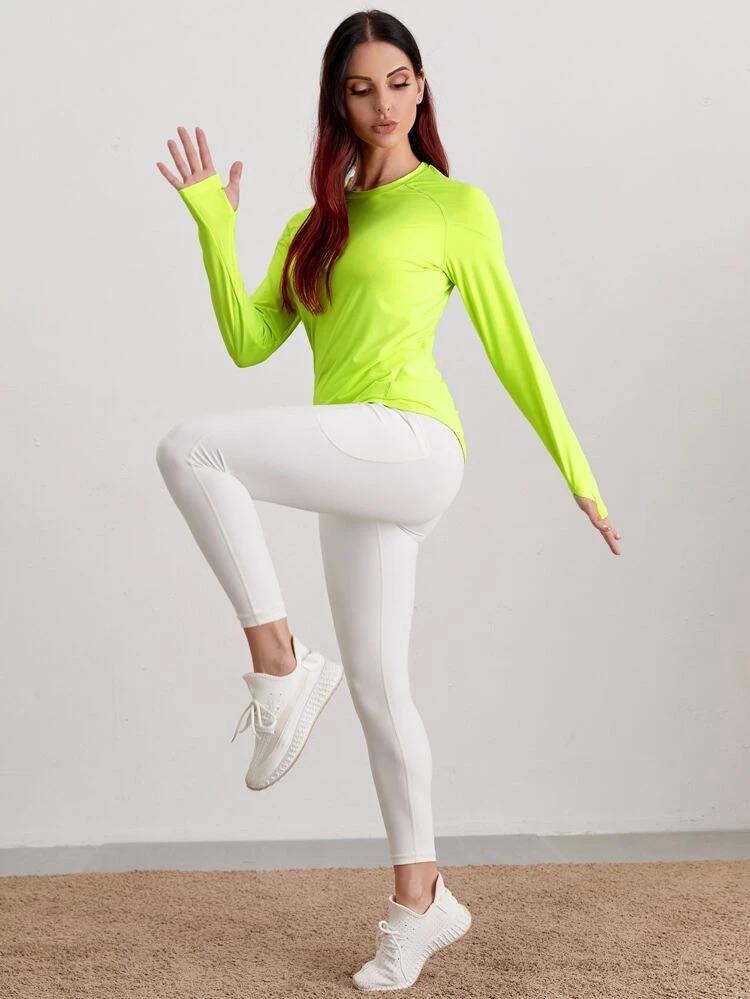 Neon Green Raglan Sleeve Sports Tee With Thumb Holes