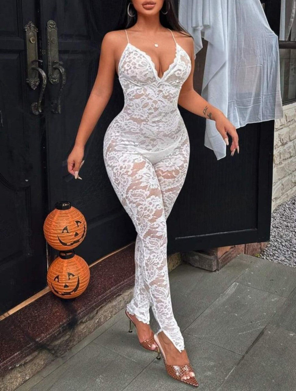 Solid Color Spaghetti Strap Backless Sexy Jumpsuit