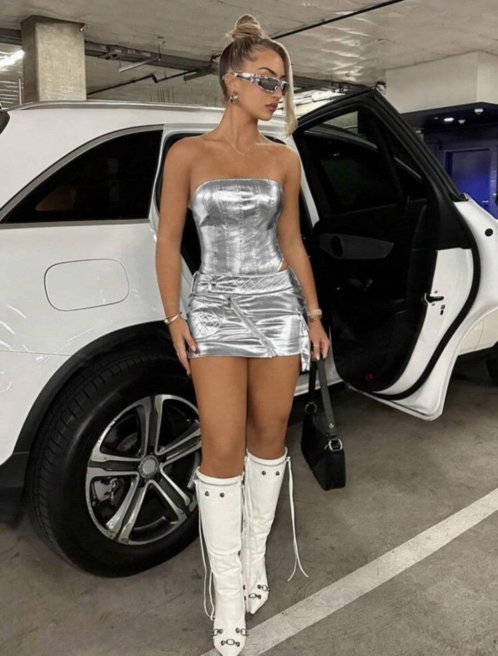 Strapless Metallic PU Bodysuit