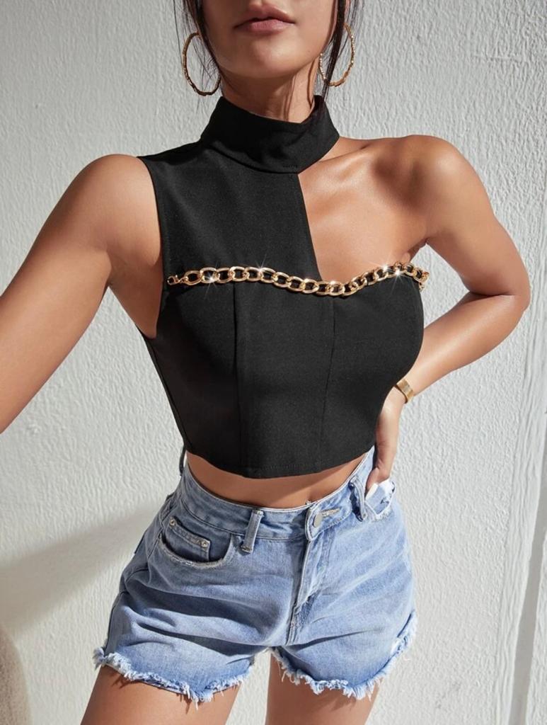 Chain Detail Asymmetrical Crop Top