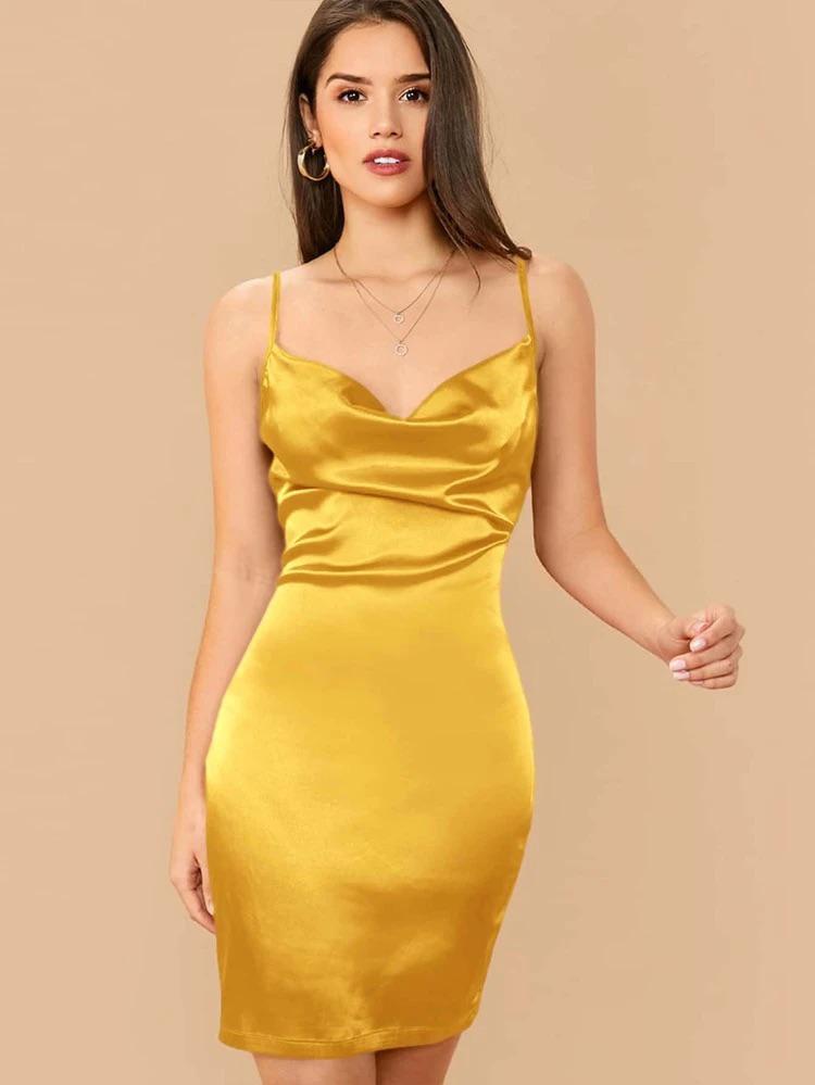 Cowl Neck Satin Cami Dress