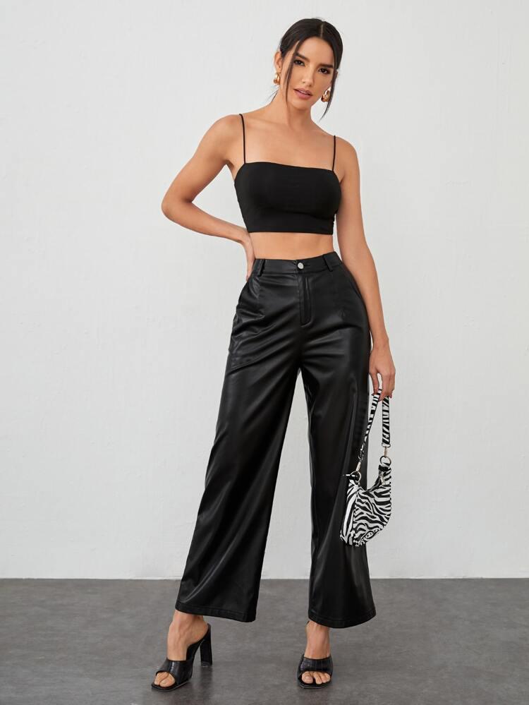 Wide Leg PU Leather Pants freeshipping - Kendiee