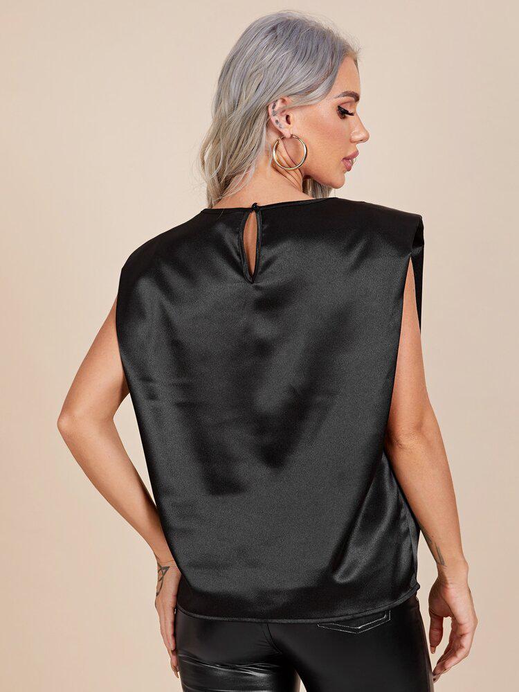 Shoulder Pad Satin Top freeshipping - Kendiee