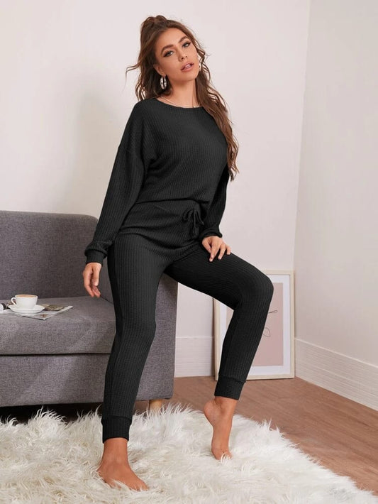 Drop Shoulder Waffle Knit Lounge Top freeshipping - Kendiee