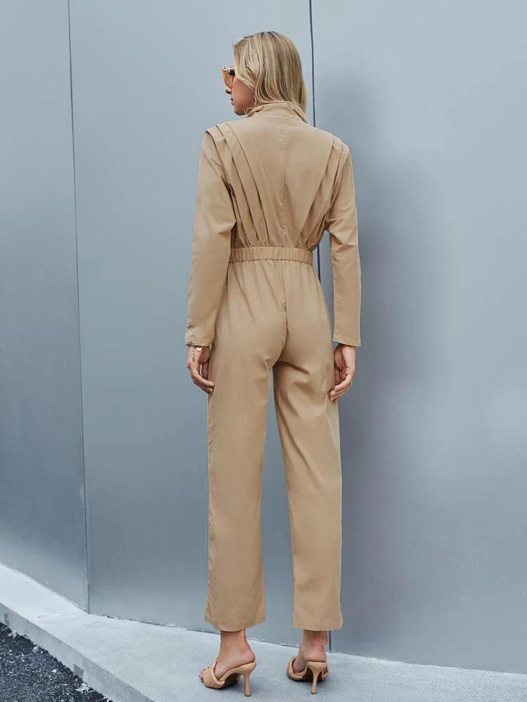 Fold Pleated Batwing Sleeve Elastic Waist Shirt Jumpsuit