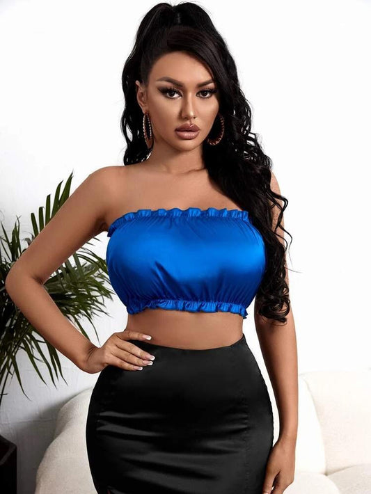 Frill Trim Satin Tube Top