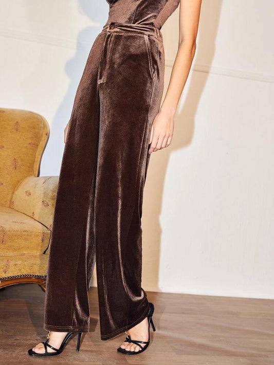 High Waist Wide Leg Velvet Pants freeshipping - Kendiee