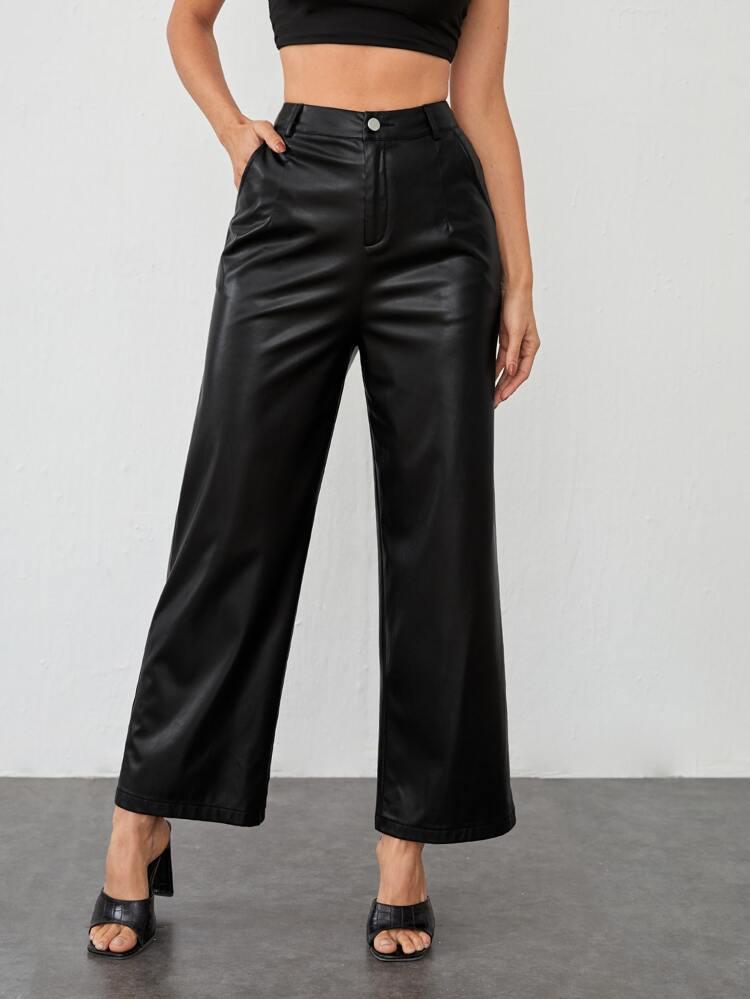 Wide Leg PU Leather Pants freeshipping - Kendiee