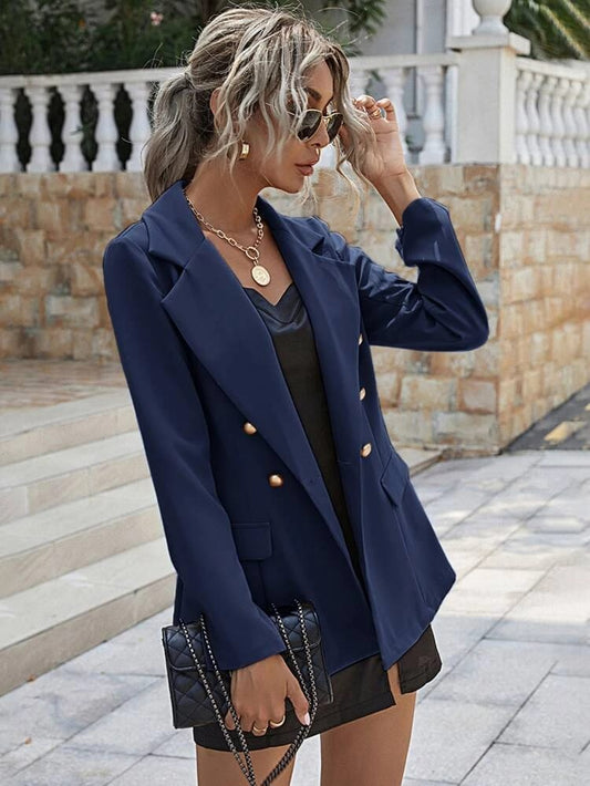 Lapel Neck Double Button Blazer freeshipping - Kendiee