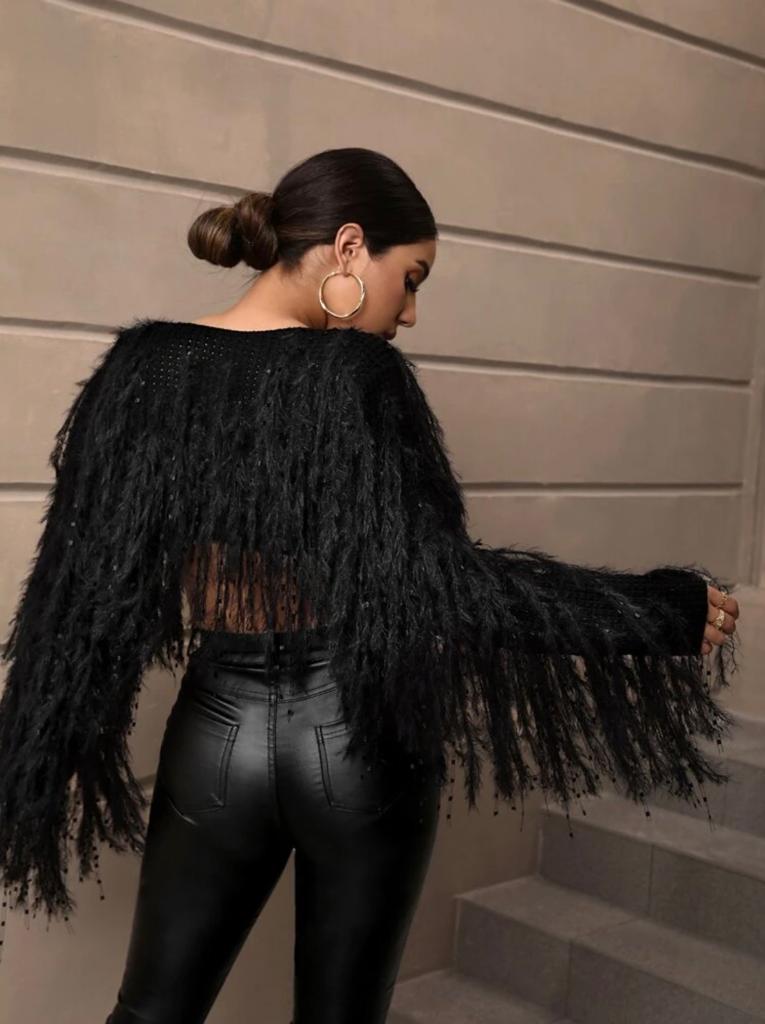 Fringe Trim Crop Sweater