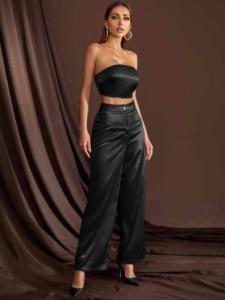 Solid Satin Pant & Tube Top