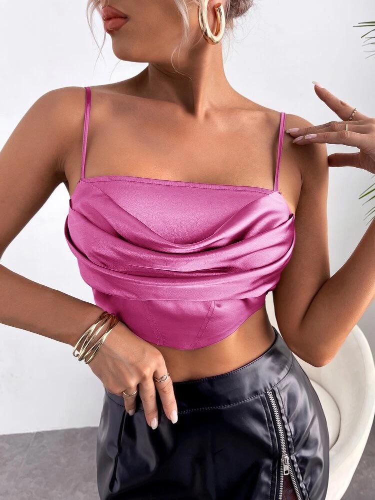 Shirred Satin Crop Cami Top