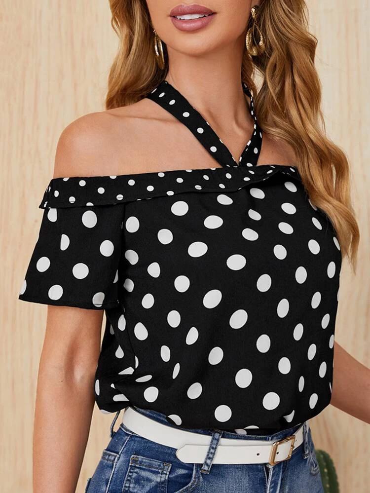 Polka Dot Halter Neck Blouse