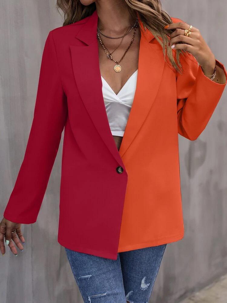 Two Tone Single Button Blazer