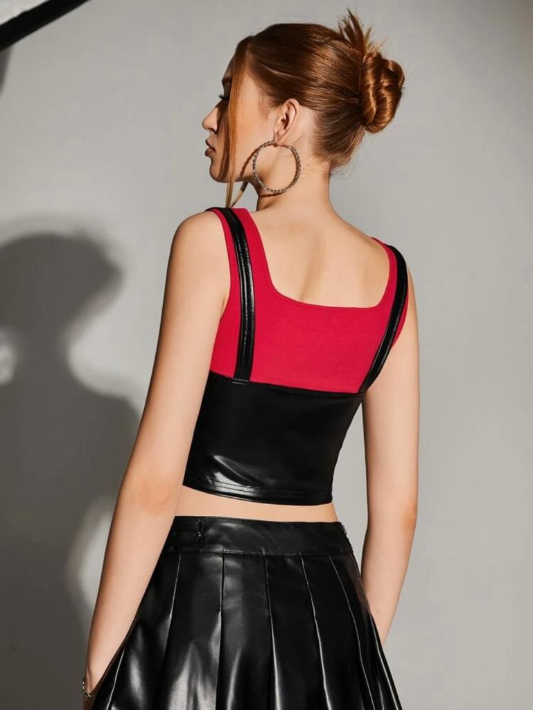 2 In 1 PU Leather Tank Top