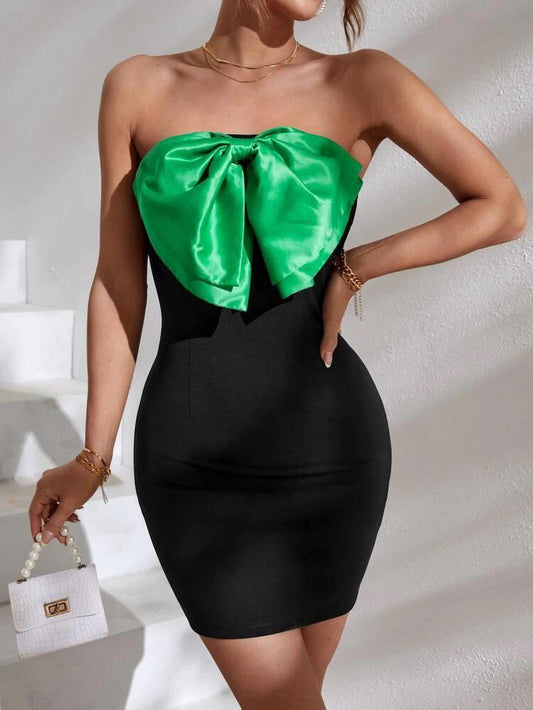 Bow Front Tube Satin Bodycon Dress