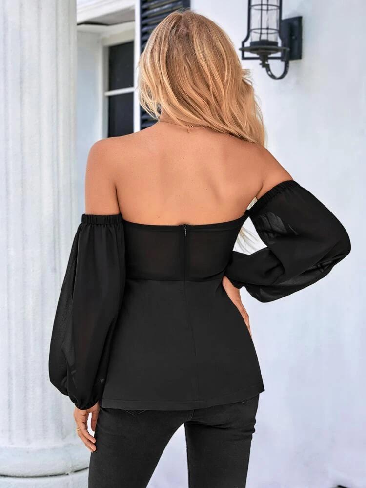 Off Shoulder Flap Detail Bustier Top