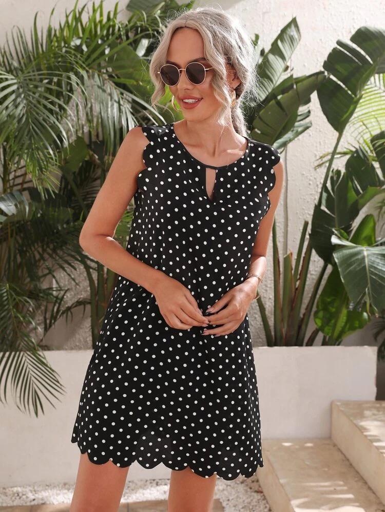 Polka Dot Scallop Trim Dress