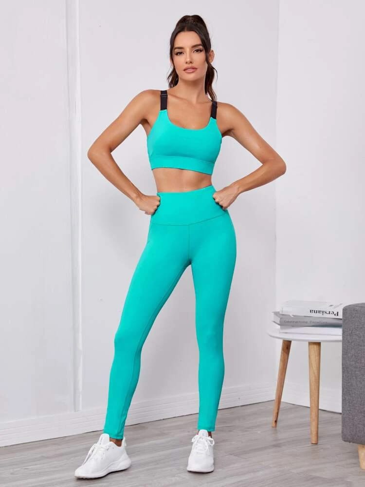 Cut Out Back Bra & Leggings Sports Set freeshipping - Kendiee