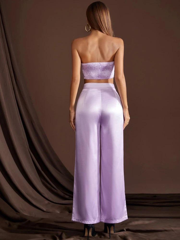 Satin Tube Top & Wide Leg Pants