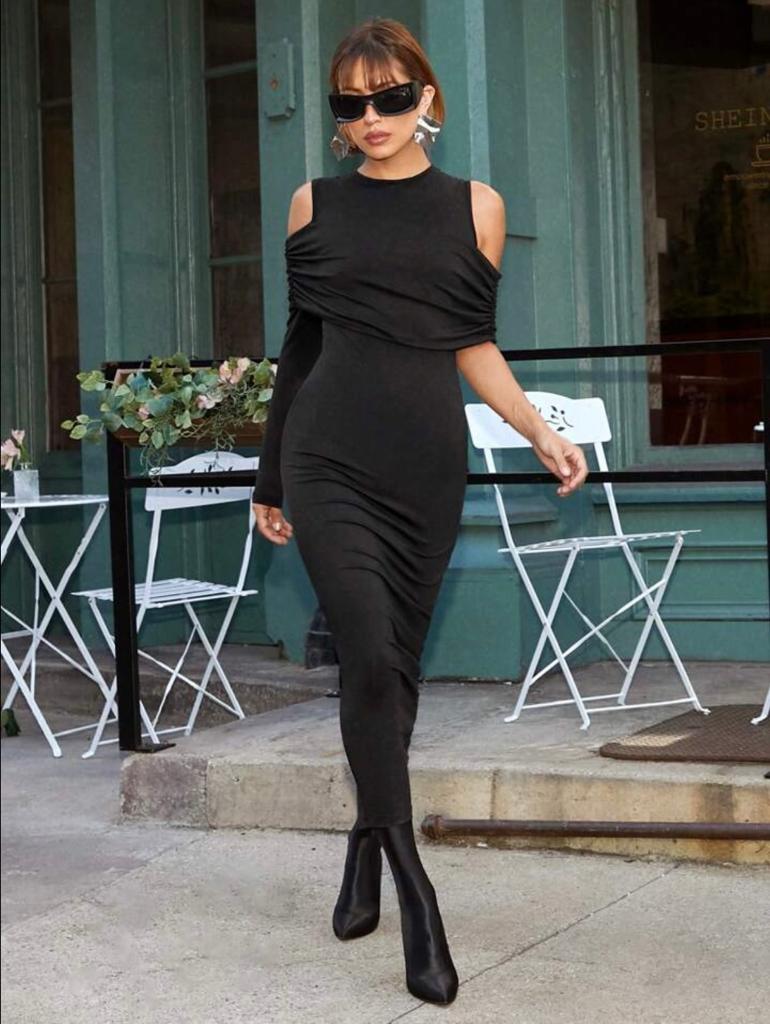 Solid Cold Shoulder Bodycon Dress