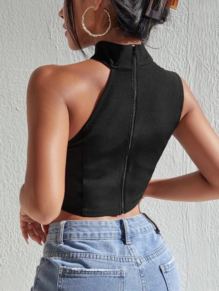 Chain Detail Asymmetrical Crop Top