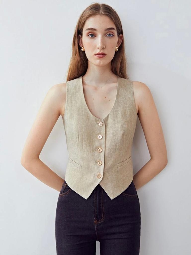 Linen Single Breasted Waistcoat