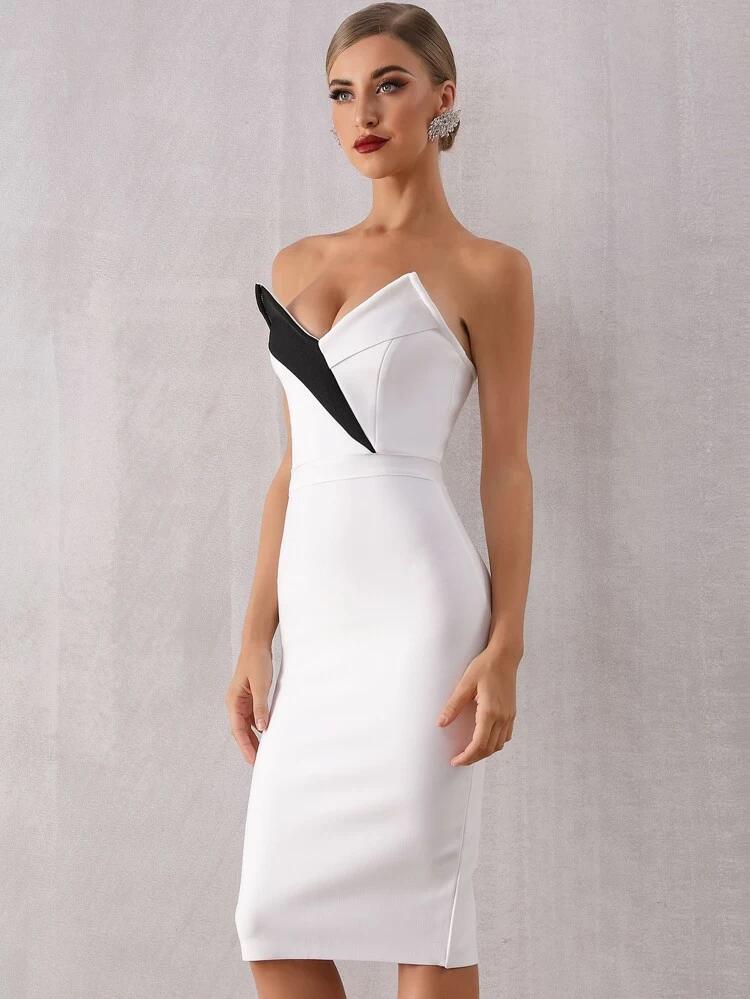 Contrast Panel Split Back Tube Dress freeshipping - Kendiee