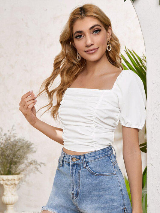 Lace Up Back Ruched Front Crop Top freeshipping - Kendiee