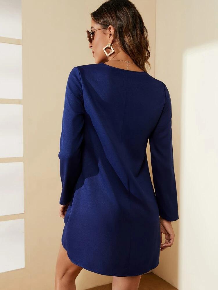 Solid Quarter Zip Dress freeshipping - Kendiee