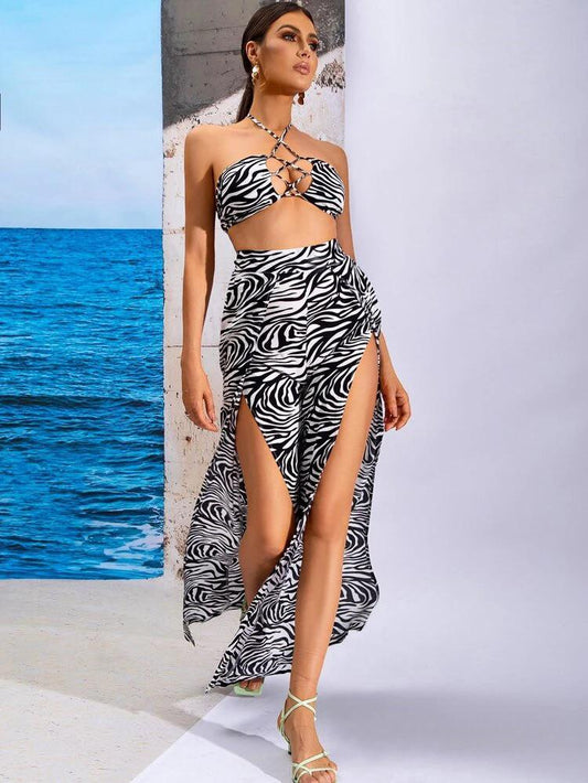 Zebra Print Cami Top & Split Thigh Pants Set