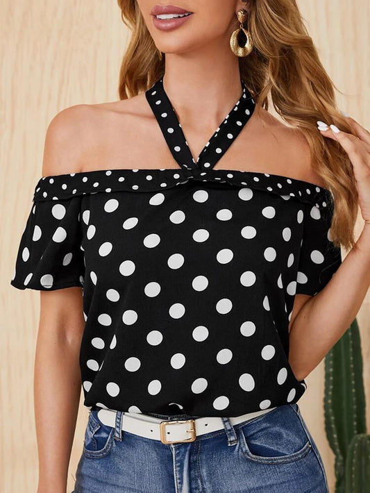 Polka Dot Halter Neck Blouse