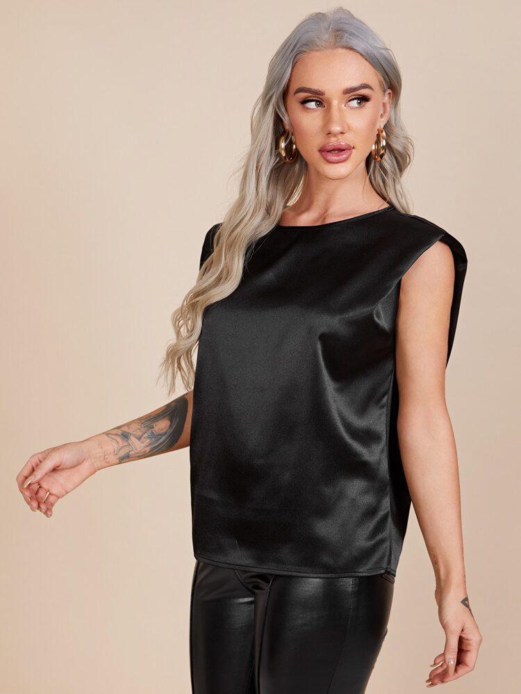 Shoulder Pad Satin Top freeshipping - Kendiee