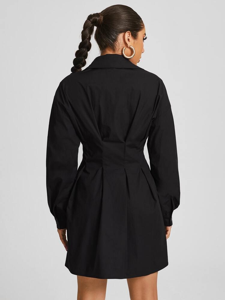 Single Breasted Fold Pleated Shirt Dress freeshipping - Kendiee