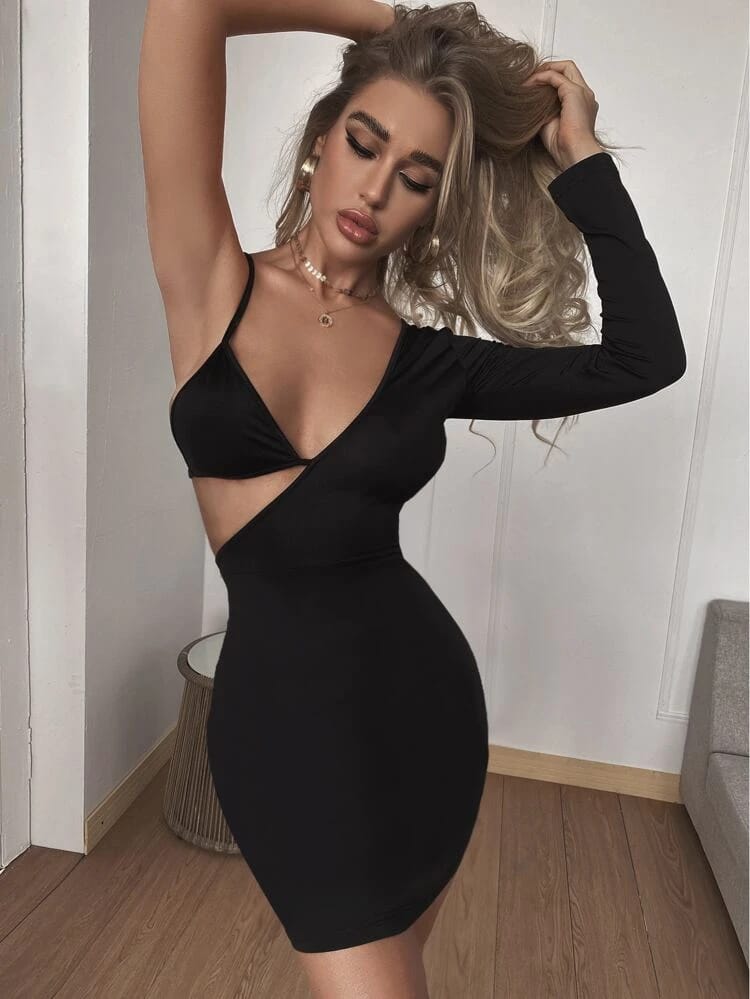 Asymmetrical Neck Cut Out Bodycon Dress freeshipping - Kendiee