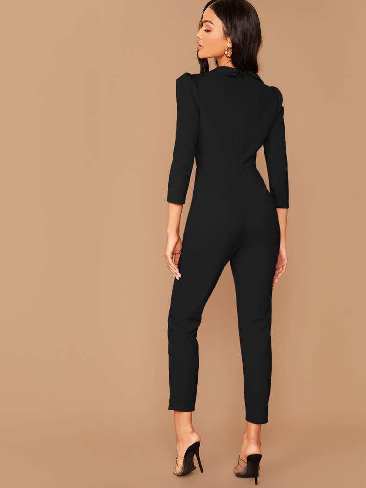 Notched Collar Double Breasted Jumpsuit freeshipping - Kendiee