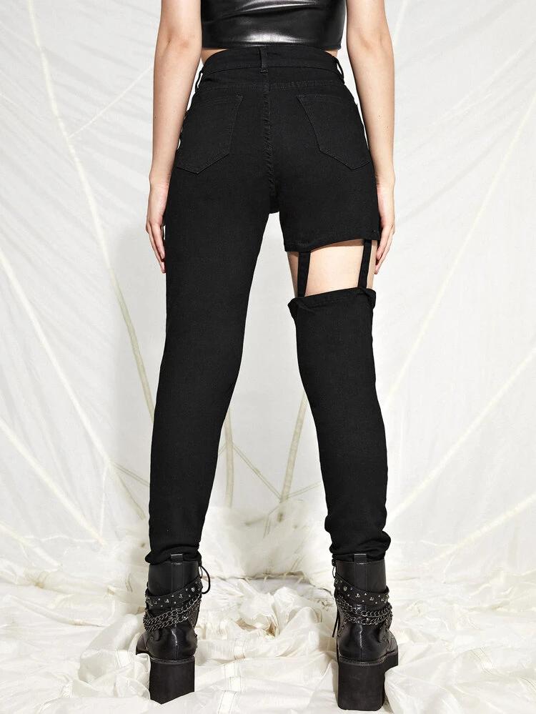 High Waisted Cutout Detail Jeans freeshipping - Kendiee