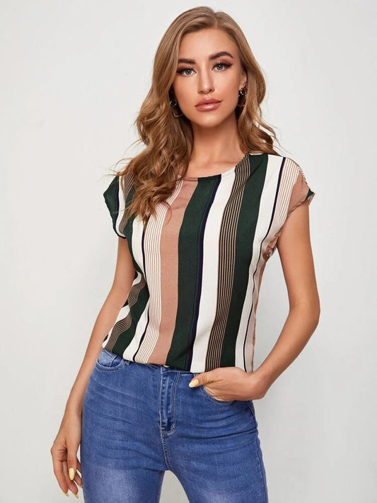 Batwing Sleeve Twist Cutout Back Striped Top freeshipping - Kendiee