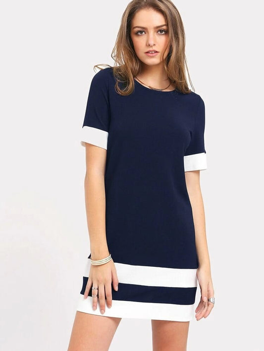 Color Block Stripe Shift Dress freeshipping - Kendiee