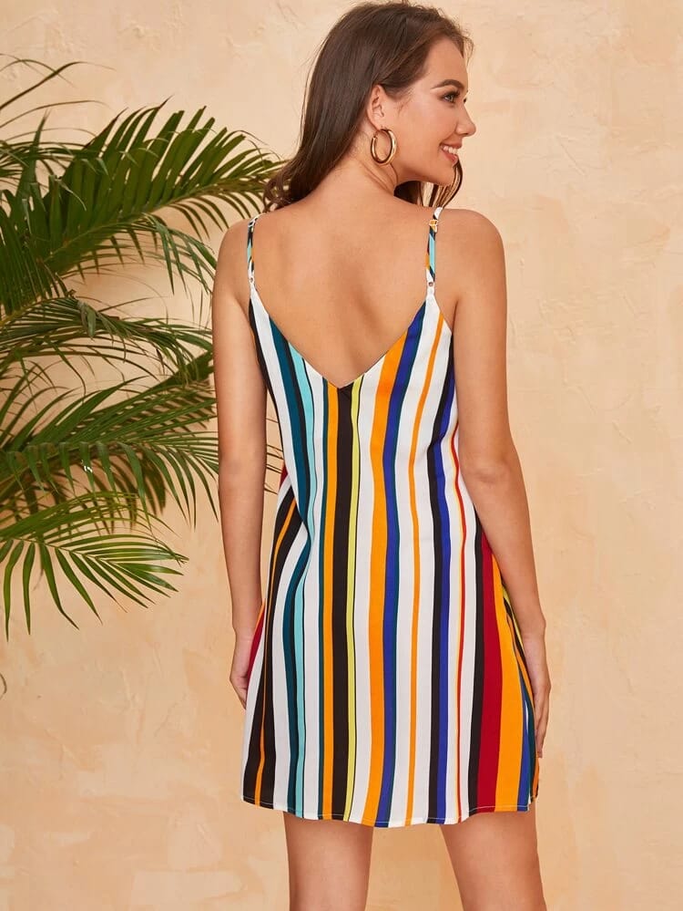 Colorful Striped Cami Dress freeshipping - Kendiee